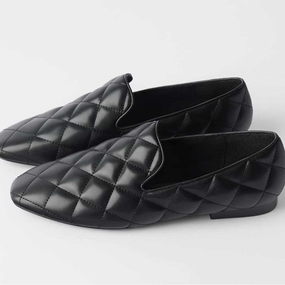 Zara Quilted Loafers Black Shoes Size EU 39